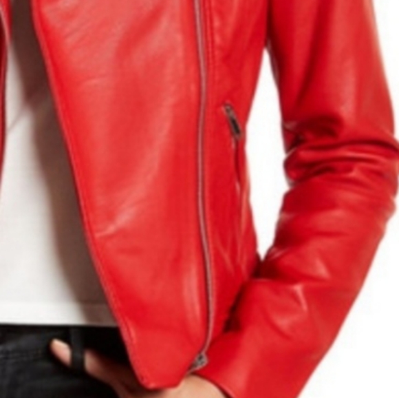 Philosophy Apparel Moto Jacket Red Vegan Leather Silver Hardware Lined XS NWT - Picture 3 of 10
